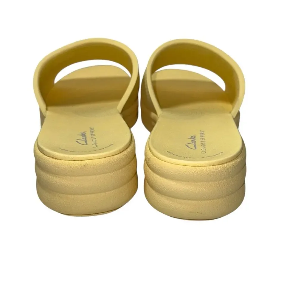 Clarks Drift Twist Light Yellow Platform Slide Sandals SZ/7W